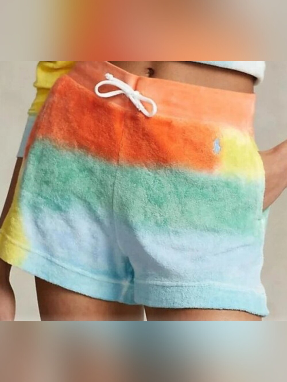 POLO RALPH LAUREN Tie-Dye Drawstring Terry Shorts Pony Orange Blue Beach Dye XL